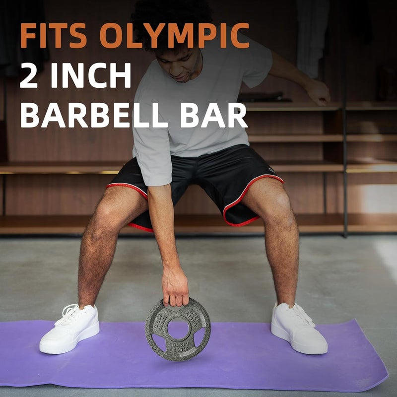 Fitvids أقراص أوزان باربل أولمبي بقطر 2 إنش، من 2.5 رطل إلى 45 رطل لتدريب القوة في المنزل، تصميم بمقبض ثلاثي - Image 5